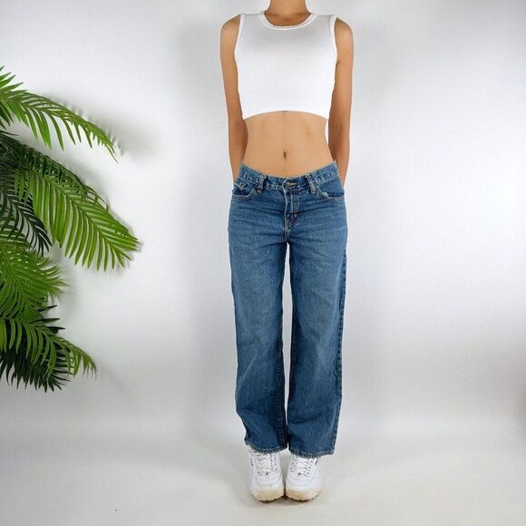 Vintage 90s Grunge Rustler Skater Low Rise Dark Wash Denim Wide Leg Jeans / 16 - Picture 4 of 7
